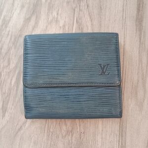 Authentic Louis Vuitton ELISE Medium Wallet Billfold EPI Blue Vintage Authentic